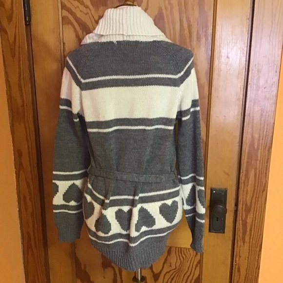 Forever 21 Gray and Cream Heart Belted Cardigan Sweater - Picture 11 of 11